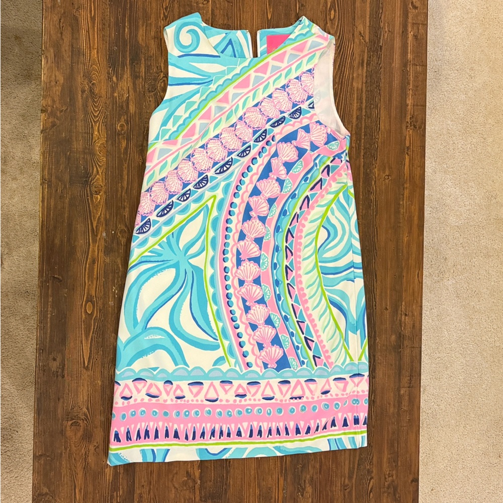 Lilly Pulitzer Sleeveless Dress Blue Pink Shell Print Size 6